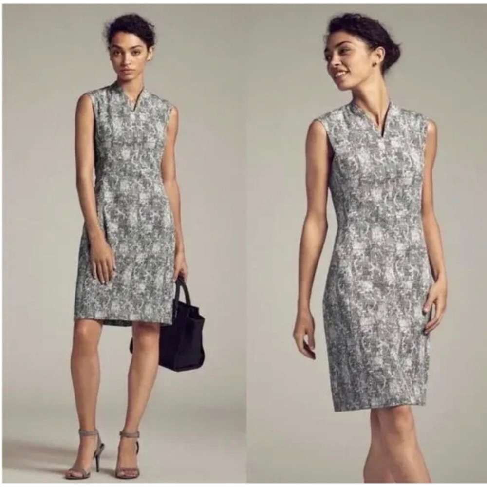 MM.LaFleur Womens Black White Abstract Print Sleeveless V-Neck Sheath Dress 10